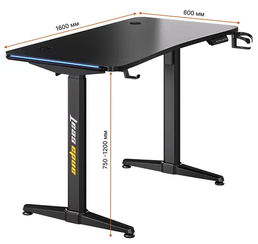 Геймерський стіл Anda Seat Terminator RGB Black (AD-D-DD1-1600L-01-B) (AD-D-DD1-1600L-01-B-B) - фото 3