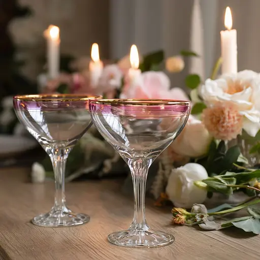 Набор бокалов для коктейлей TS Kitchen фигурных на высокой ножке 2 штуки по 290 мл розовый HP545