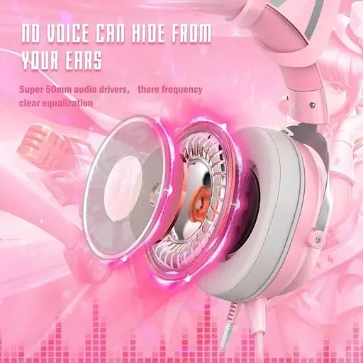 Проводная игровая гарнитура Onikuma Gaming CAT with LED X11, USB, 3.5mm, 2.2m, pink - фото 2