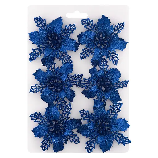 Ялинкова іграшка MIS LT Квітка Різдвяник міні 9х9х2 см набір 6 шт синій - фото 1