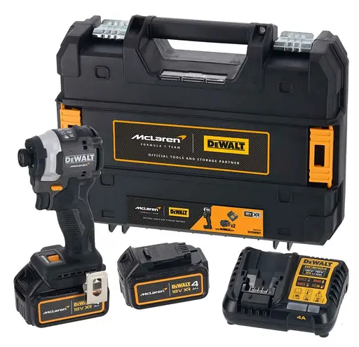 Шуруповерт ударный DeWalt McLaren F1 Team Limited Edition с АКБ и ЗУ DCF85MM2T - фото 1