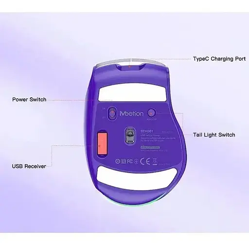 Комп'ютерна миша BTM001 RGB підсвічування 2400 DPI 7 кнопок USB 2.4G бездротова ігрова White-purple - фото 9