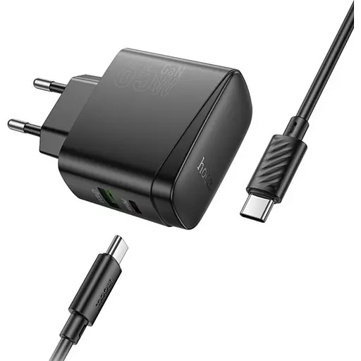 Адаптер зарядное устройство с боковыми выходами Hoco CS63A Bright 65 W (2 порта 1 A1C) + кабель C-C - фото 1