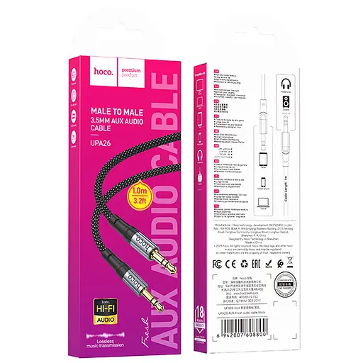 Аудіо кабель Aux Hoco UPA26 Fresh (1m) Black - фото 6