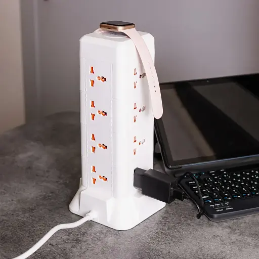 Мережевий фільтр-подовжувач Yiwu HP-5-11MF TOWER B24 4,8 м 12 розеток 3USB + 1PD LED-лампа білий  - фото 2