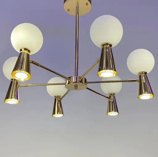 Золота люстра ABELINA з 6-ма білими плафонами на 2 джерела світла Line.F YG 8006/6+6 GD - фото 2