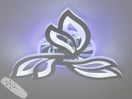 Современная LED люстра с пультом, димером и подсветкой, 55W, хром - фото 1