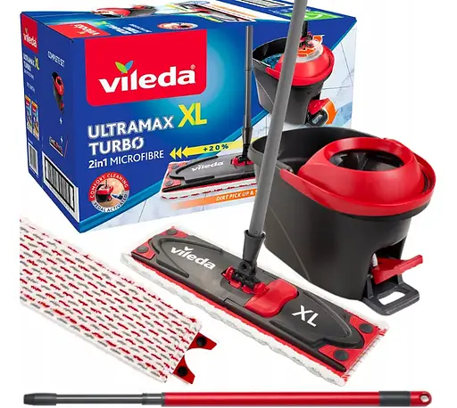 Набір для прибирання Vileda Ultramax XL Turbo – плоска швабра, телескопічна ручка, система зливу у відр 163427 - фото 1