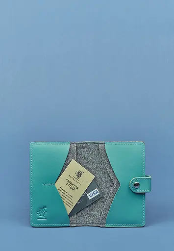 Женская фетровая обложка для паспорта 3.0 с кожаными бирюзовыми вставками - фото 4