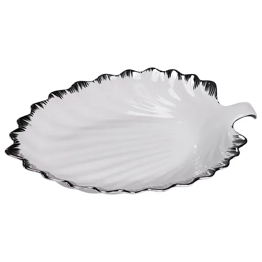 Фарфоровое блюдо для сервировки стола в форме листьев 37×18×5 (см) блюдо для подачи закусок Белый с серебром Yiwu 2552-1S - фото 5