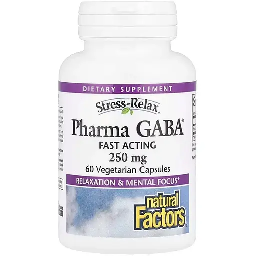 Гамма-аміномасляна кислота Natural Factors Stress-Relax Pharma GABA 250 mg, 60 вегакапсул для покращення сну