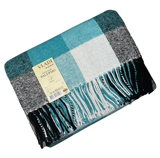 Плед вовняний Vladi Палермо 140x200 білий-бірюзовий-чорний 8 - фото 1