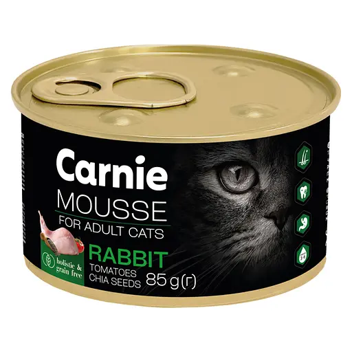 Консерва для котів Carnie м’ясний мус з кроликом, насінням чіа, томатами та желе 85 г 

