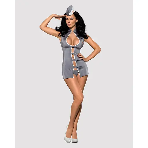 Эротический костюм стюардессы Obsessive Stewardess 3 pcs costume grey S/M, серый - фото 3