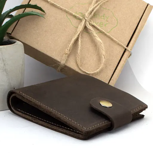 Портмоне мужское кожаное  на кнопке Handycover HC0028 коричневое - фото 4