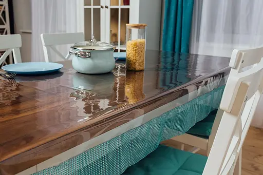 Скатертина силіконова з бірюзовою стразовою стрічкою 380х170 см - фото 3