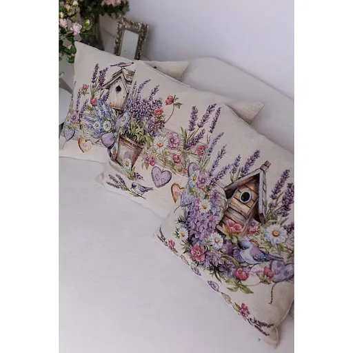 Наволочка гобеленовая Прованс Лавандовый сад Птичка в цветах 45х45 см (44304) - фото 6