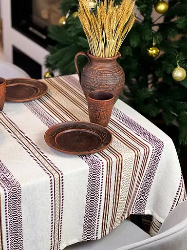 Льняная скатерть рождественская с украинским орнаментом Луч 250х150 см - фото 10