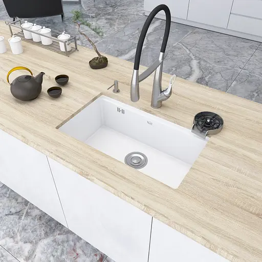 Кухонная мойка под столешницу белая 1.5 мм из нержавеющей стали Nett NW-7042, Белый - фото 6