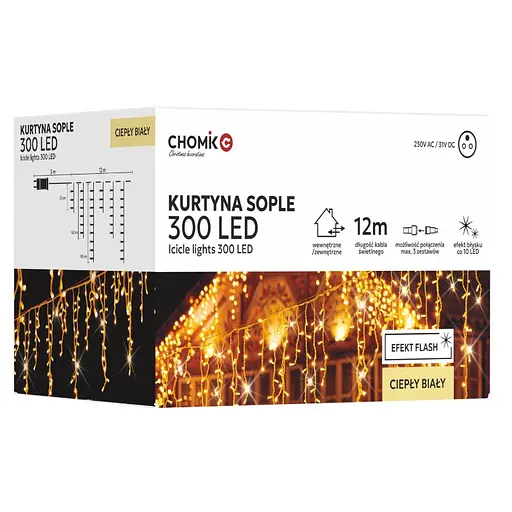 Гирлянда Chomik Бахрома 300LED теплый белый 12 м (LED9843)