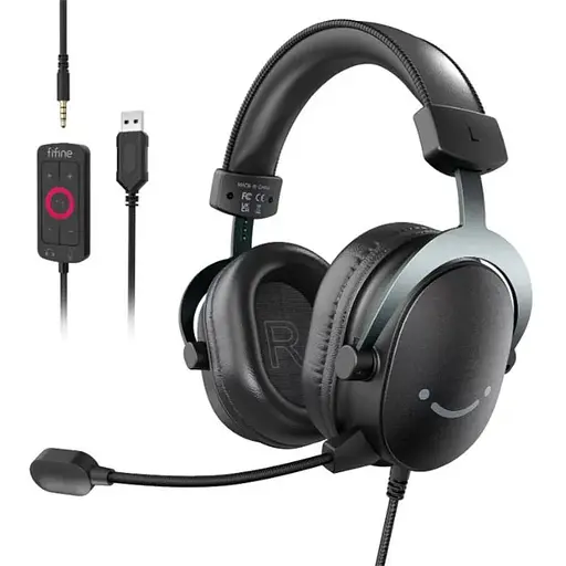 Наушники Fifine игровые проводные H9 гарнитура геймерская черная - фото 1