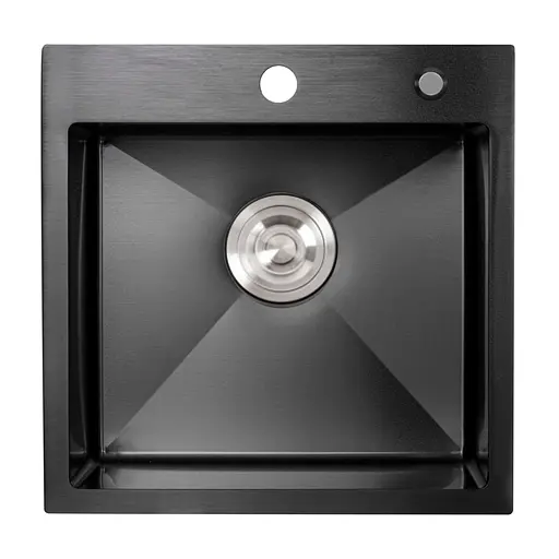 Кухонна мийка 45x45 Platinum Handmade PVD чорна (сифон крулий 3,0/0,8), Чорний - фото 1