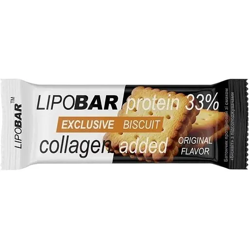 Батончик LipoBar Exclusive Protein Bar, 50 грам збагачений біоактивним колагеном Peptan - Бісквіт