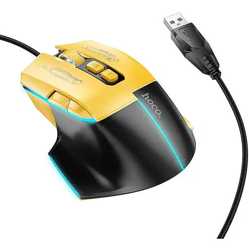 Комп'ютерна миша Hoco GM31 Overlord luminous gaming Wired mouse Чорний + Жовтий - фото 1