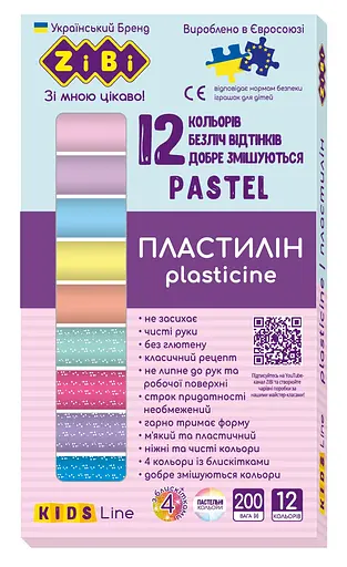 Пластилин Pastel KIDS Line, 12 цветов, 200 г, ZB.6240