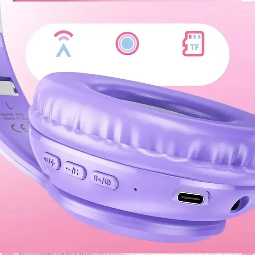 Бездротові повнорозмірні навушники Hoco W42 Cat Ear з підсвічуванням, BT5.3, AUX, TF, 400mAh, 10h, фіолетові - фото 3