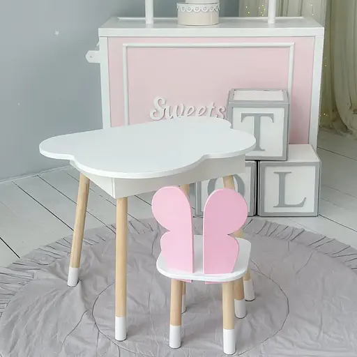 Детский стол Облачко с нишей и стульчиком Бабочка (Белый с розовым) - фото 6