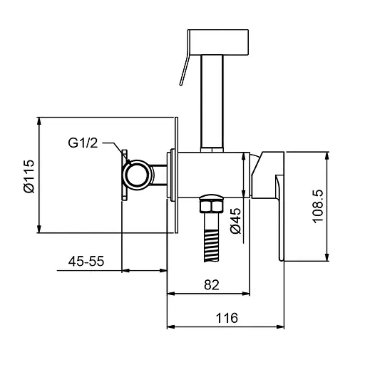 Набір гігієнічного душу прихованого монтажу Koer KI-22015-02 з нержавіючої сталі KR5544, Нержавіюча сталь - фото 2