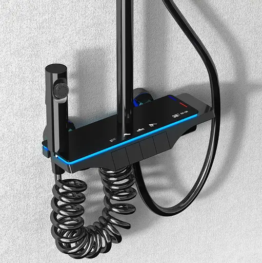 Душова система Rea Savio Led black з термостатом REA-P8410, Чорний матовий - фото 2