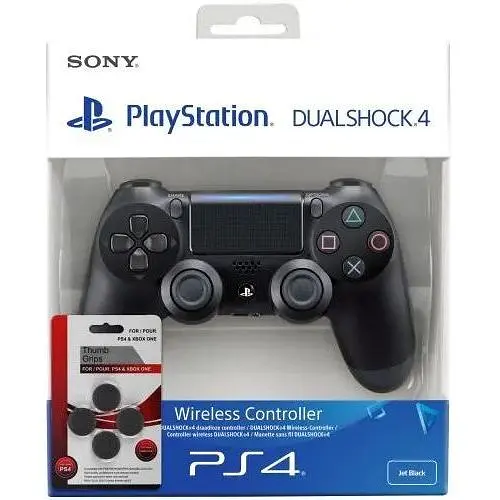Sony DualShock 4 Version 2 (black) + Thumb Grips (накладки на стики, 4 шт.)