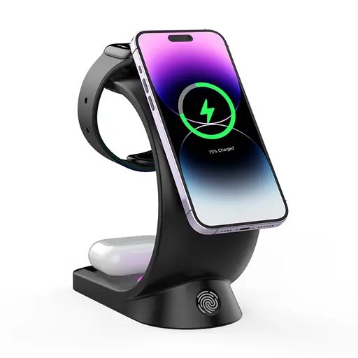 Бездротова док-станція 3в1 T17 3in1 15W+5W+3.5W чорна - фото 6