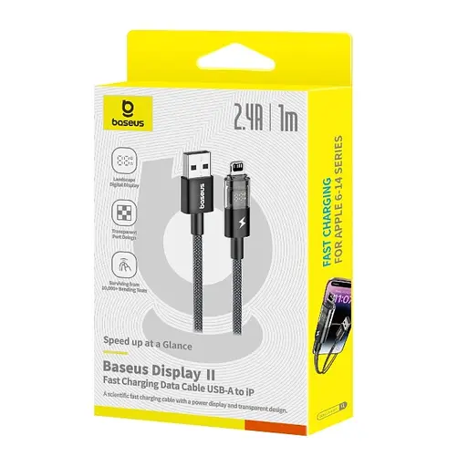 Кабель Baseus Display 2 Fast Charging Data Cable USB-A to iP 2.4A 1 м Черный - фото 2