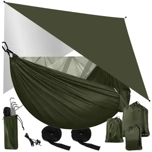 Туристичний гамак з тентом та москітною сіткою TRIZAND 25364 260×140 см вантажопідйомність 250 кг - фото 1