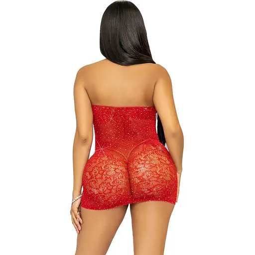 Сукня-сітка зі стразами Leg Avenue RhinestOne halter Mini dress Red, відкрита спина, One Size - фото 2