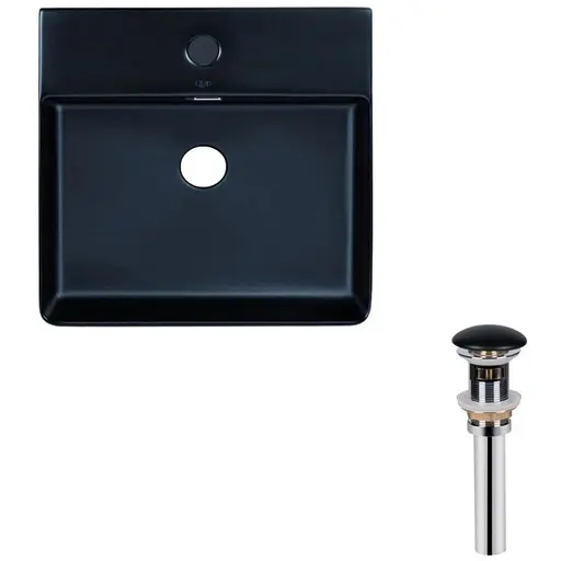 Комплект Qtap Nando LT: Раковина подвесная прямоугольная 500х420х130 мм Matt Black + Донный клапан PU03O (QT12112173SMBMBN47322) - фото 1