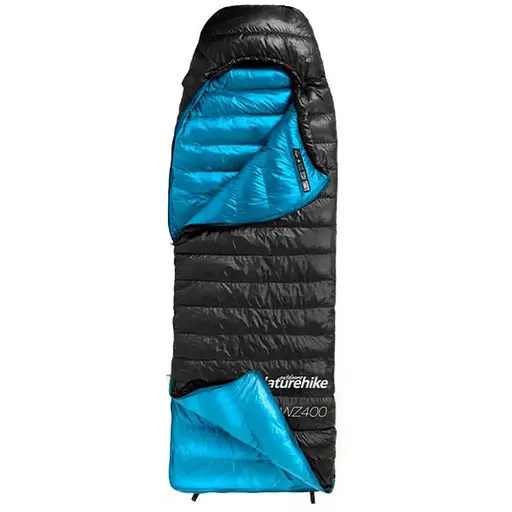 Спальник с натуральным пухом Naturehike CW400 NH18C400-D, р-р L, черно-голубой