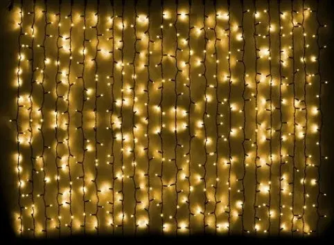 Гирлянда штора Роса с шариками 3х1м Золотистая