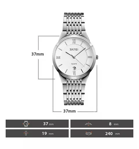 Мужские кварцевые часы Skmei 9139 (Серебристые с белым циферблатом) - фото 4