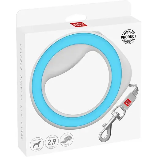 Поводок-рулетка для собак Waudog R-leash, круглая, XS-M, до 40 кг, 2,9 м, светоотражающая лента голубая - фото 3
