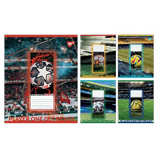 Зошити учнівські 96 аркушів клітинка Yes Football stadium, 5 шт. в упаковці