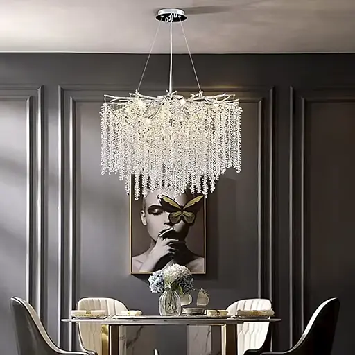 Вишукана підвісна срібна люстра з кришталевим камінням Ø 50 см | Арт. 33001-460 CH | Line F - фото 1