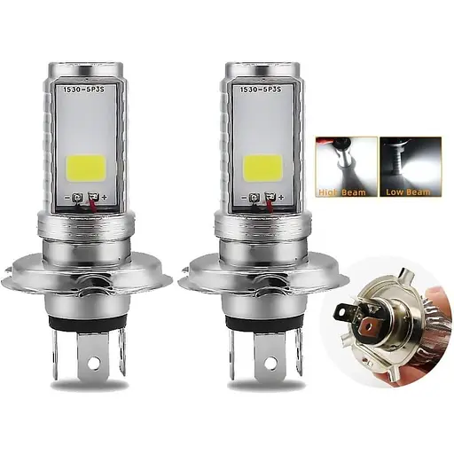 YSY 2-Pack 900 люмен Білий H4 COB 12 W Світлодіодна лампа для мотоциклетних фар Лампа для того, хто дав бігу, бого світла (H4)