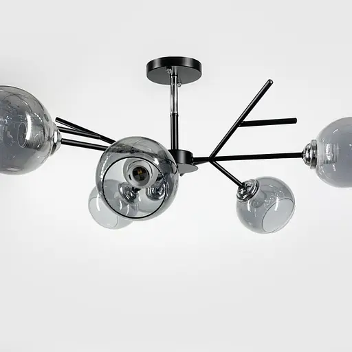 Люстра на 6 графітових плафонів у чорному корпусі Ø 60 см | Арт. 088N/6 BK+CH+GR | Line F - фото 1