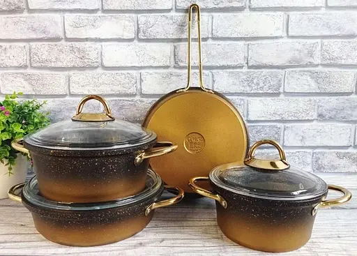 Набір каструль O.M.S. Collection 3048 з гранітно-мармуровим покриттям Чорний (Туреччина) - фото 3