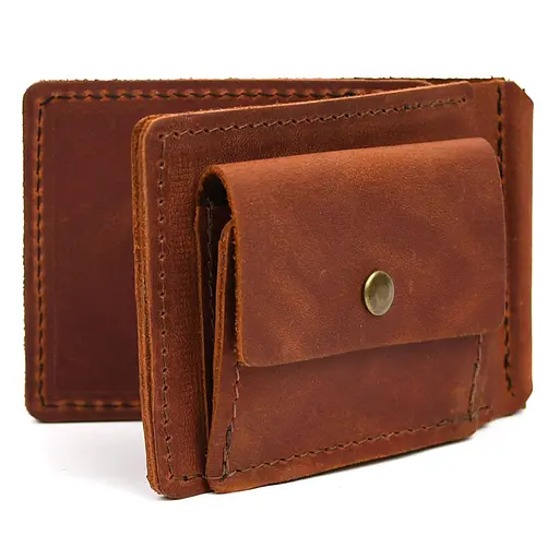 Зажим с монеткой кожаный коньячный Tarwa 11.5х8х1 см acs0032185 - фото 1