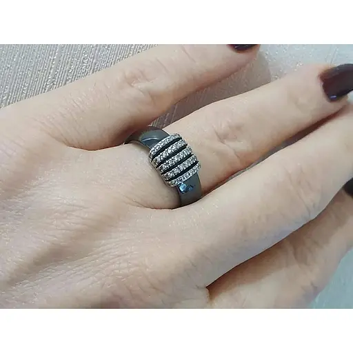 Срібне кільце Aurora з керамікою і фіанітами. С1120Ч - фото 2